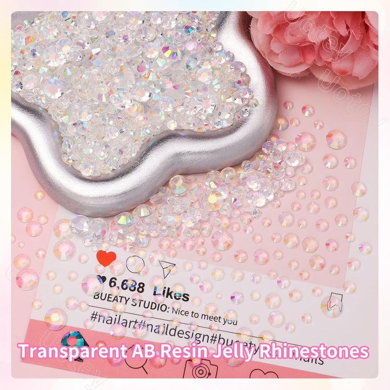 Uotey 16000 Pcs Resin Rhinestones for Crafting, Flatback Transparent Gems Jelly Rhinestones, Mixed Sizes Bedazzling Crystal with Pickup Tool for DIY Crafts Clothing Tumblers Mugs Shoes Fabric Nail Art - Image 4